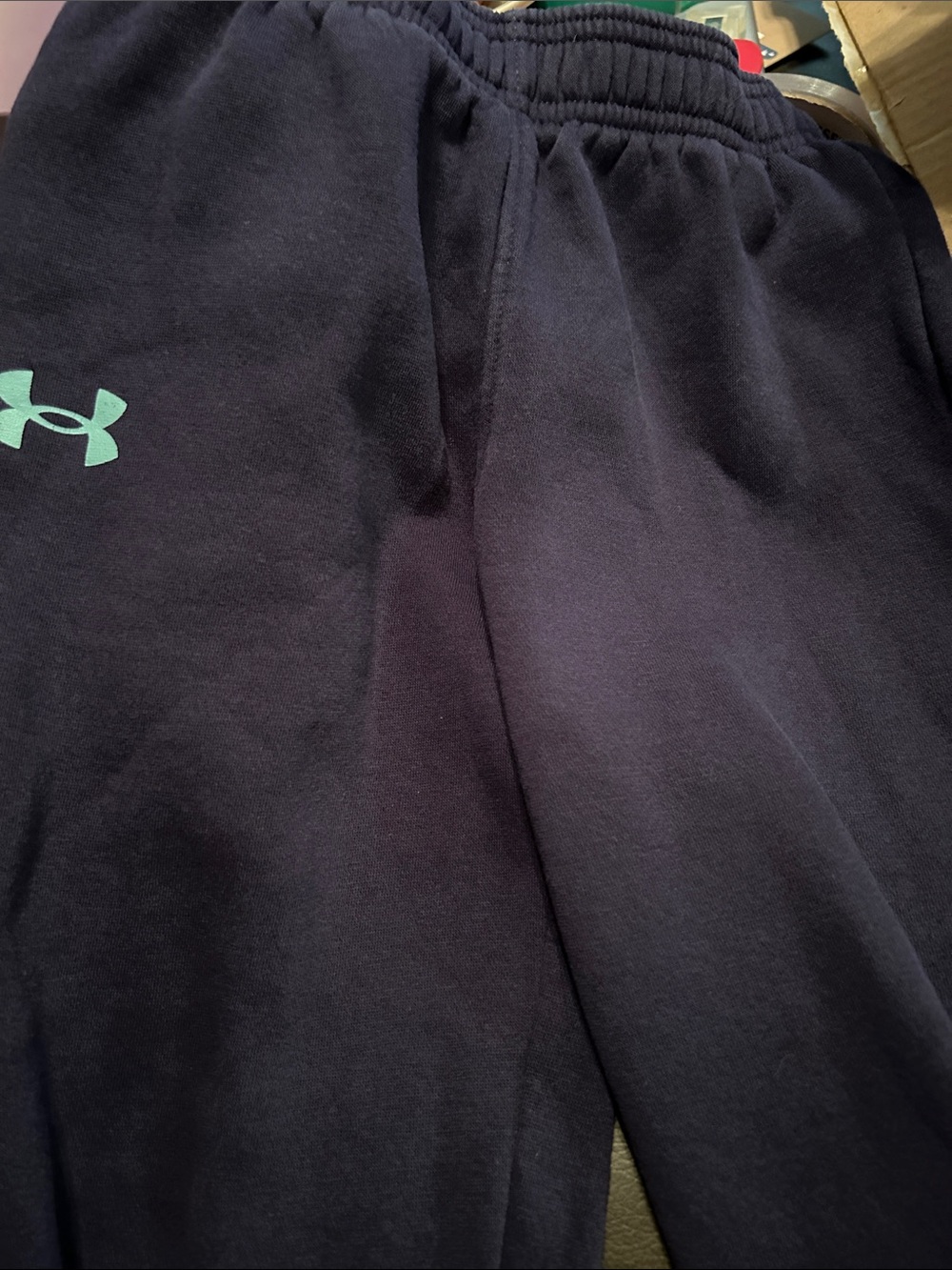 Under Armour Navy Sweatpants with Mint Logo - Kids